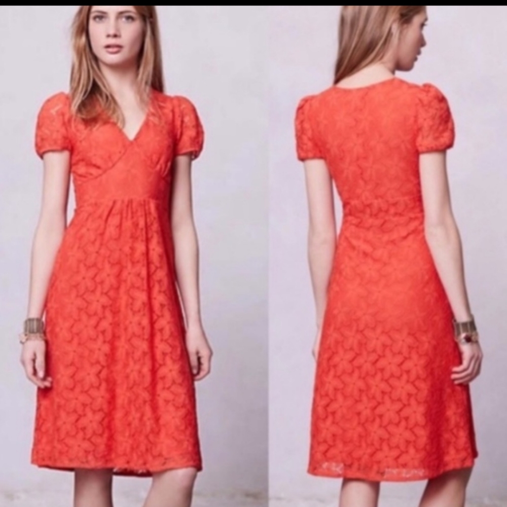 Anthropologie Leifnotes Doglora Tangerine Lace Knee Length Size Small